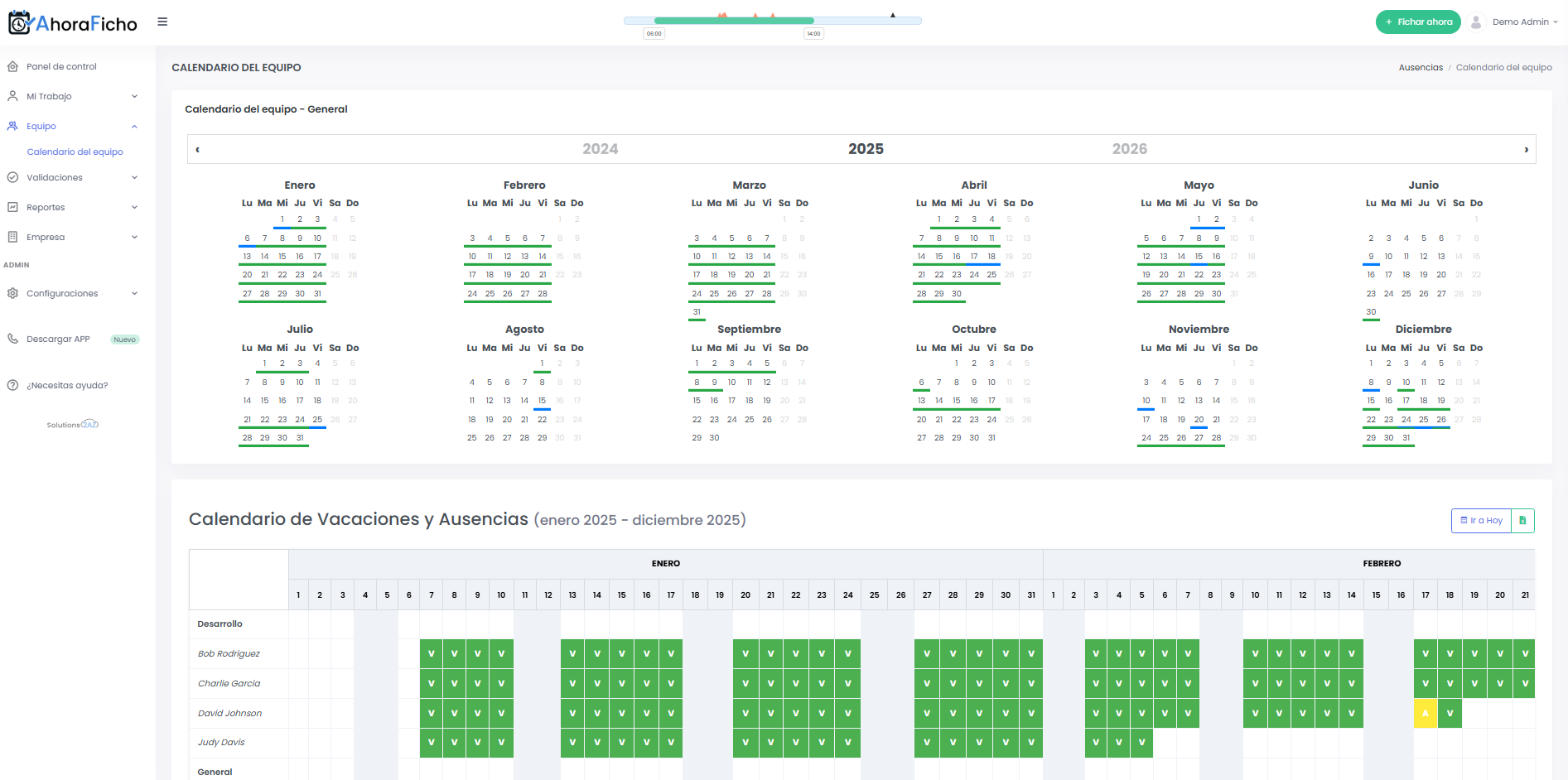Calendario del equipo